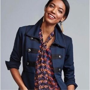 Cabi Sz M Navy Blue Ponte Knit Military Jacket Peplum Nautical Womens